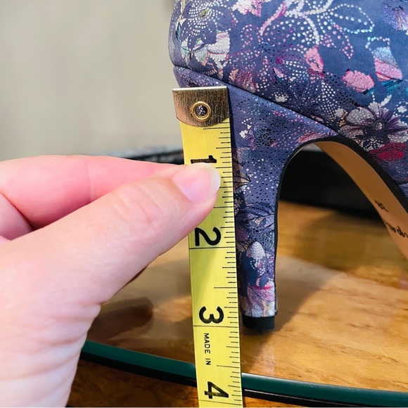 ZAPATO {38} Pumps Floral Fabric Blue Metallic Handmade - Picture 16 of 16